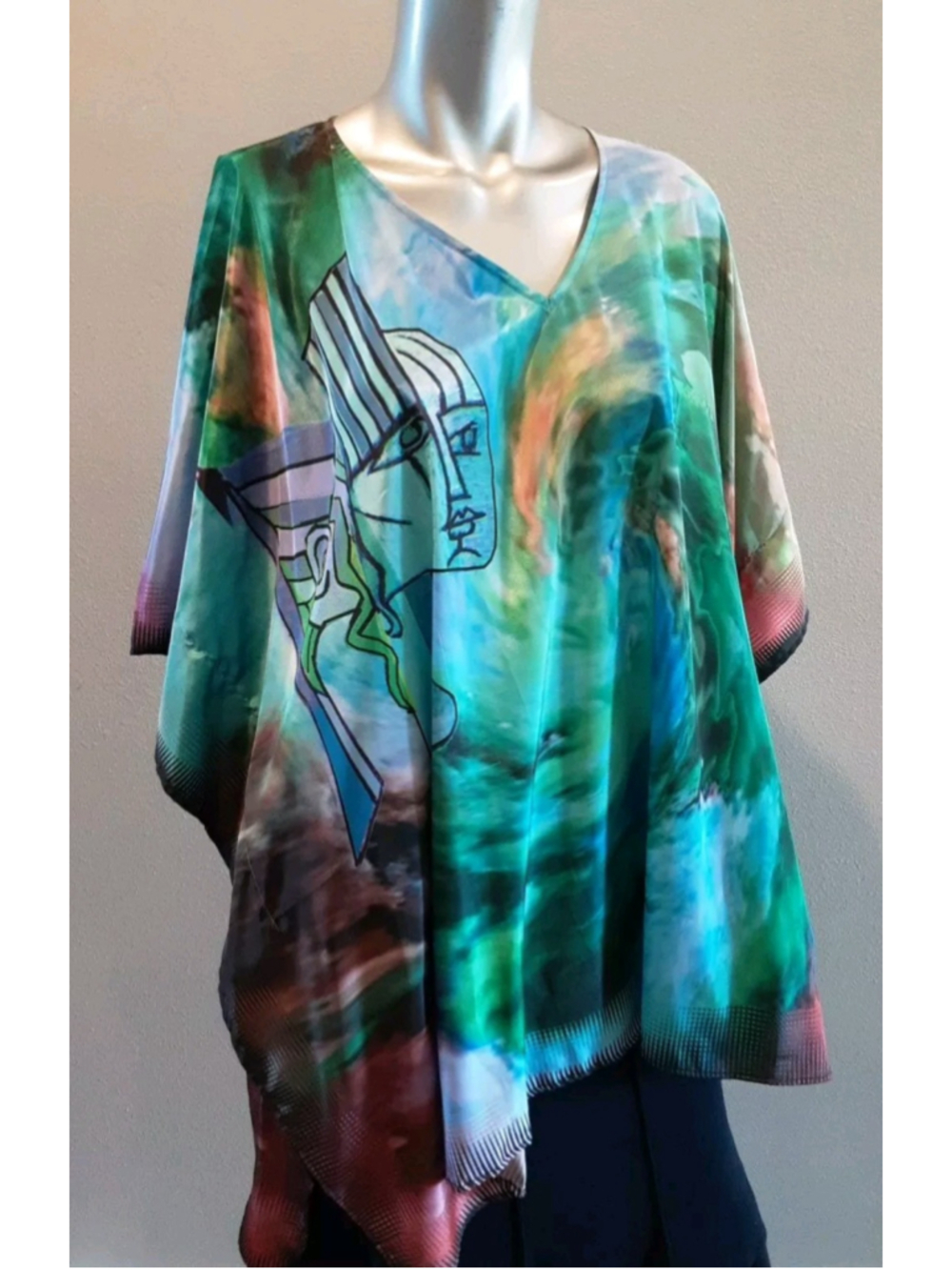 DILEMMA-SILK Caftan Tunic-Ethereal & Abstract-Fire & Water Colors-Boho Wow!
